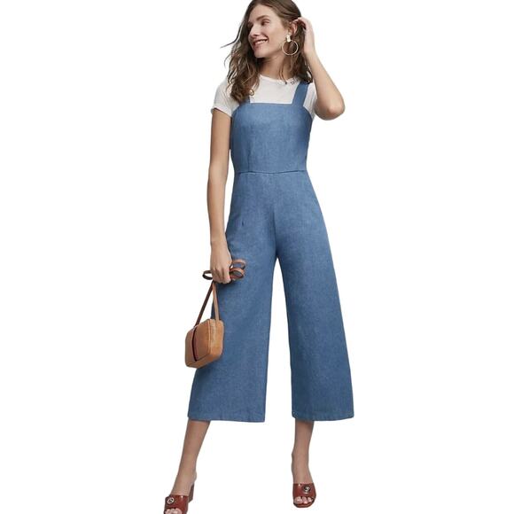 Anthropologie Suku Denim Cropped Jumpsuit by Loup‎ Size XS - Picture 1 of 10